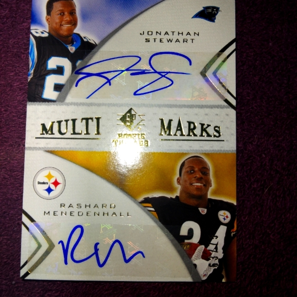 2008 SP ROOKIE THREADS FOOTBALL "MULTI MARKS" JONATHAN STEWART/RASHAD MENDENHALL